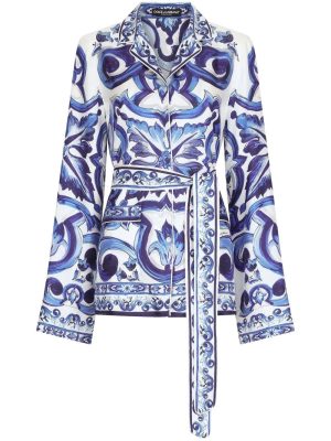 Dolce & Gabbana  Majolica-print belted silk shirt