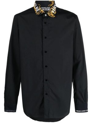 Versace logo-print collar cotton shirt