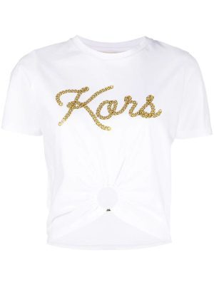 Michael Michael Kors  logo-print gathered-detail T-shirt